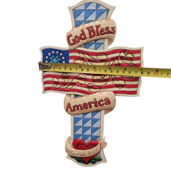 Jim Shore Patriotic God Bless America In God We Trust Cross Wall Hanging WS651 - Picture 11 of 11
